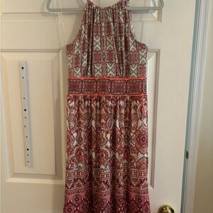 London Times Red and White Patterned Midi Dress